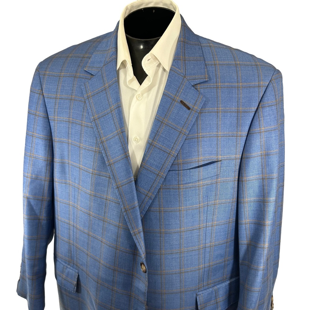 Coppley Sport Coat Mens 51S Blue Plaid Reda Super 130s Wool Blazer